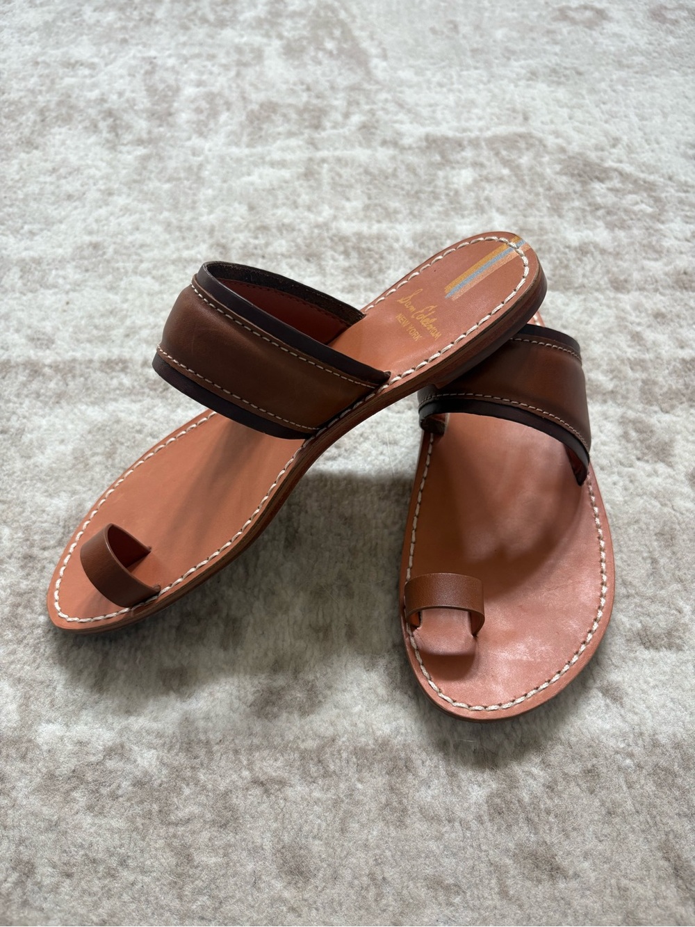 Sam Edelman Margit Brown Leather Slide Sandals with Toe Loop 8